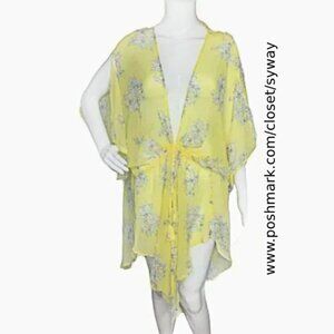 Abercrombie & Fitch One Size Sheer Yellow Floral Kimono Swim Cover-up